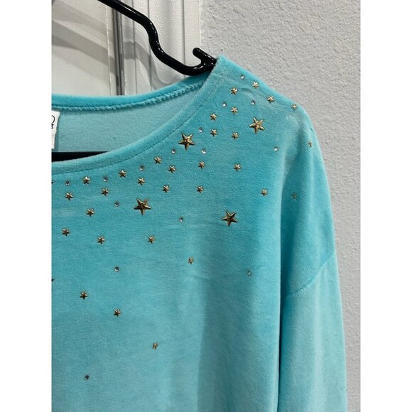 Can-Do Fashions Womens Small Star Embellished Blue Long Sleeve Top - Picture 4 of 8